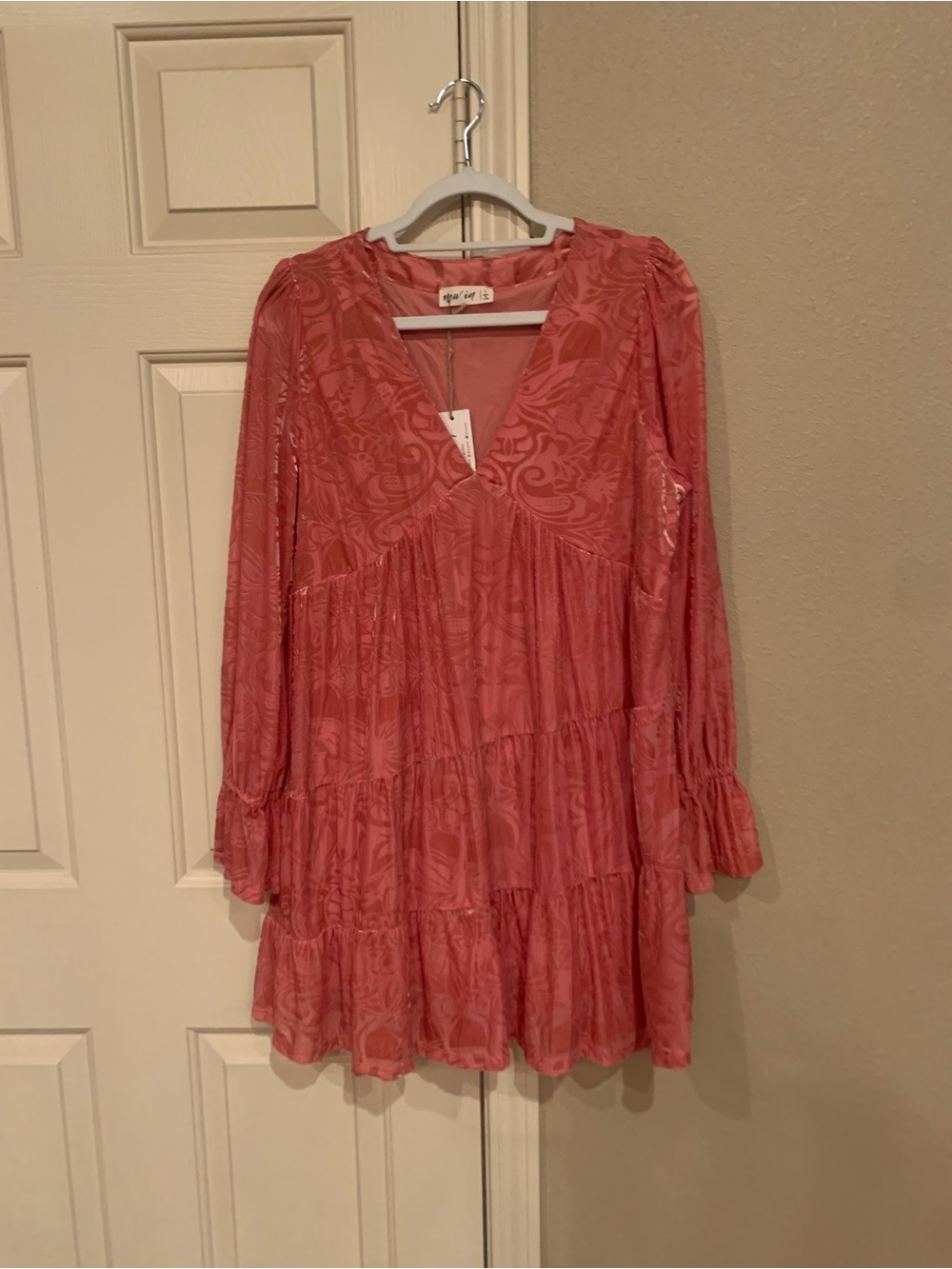 Coral Printed Tiered V-Neck Mini Dress